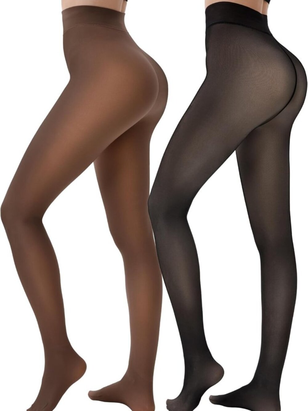 Warm Fleece Lined Tights for Women - 2 Pairs Thermal Sheer Pantyhose Leggings
